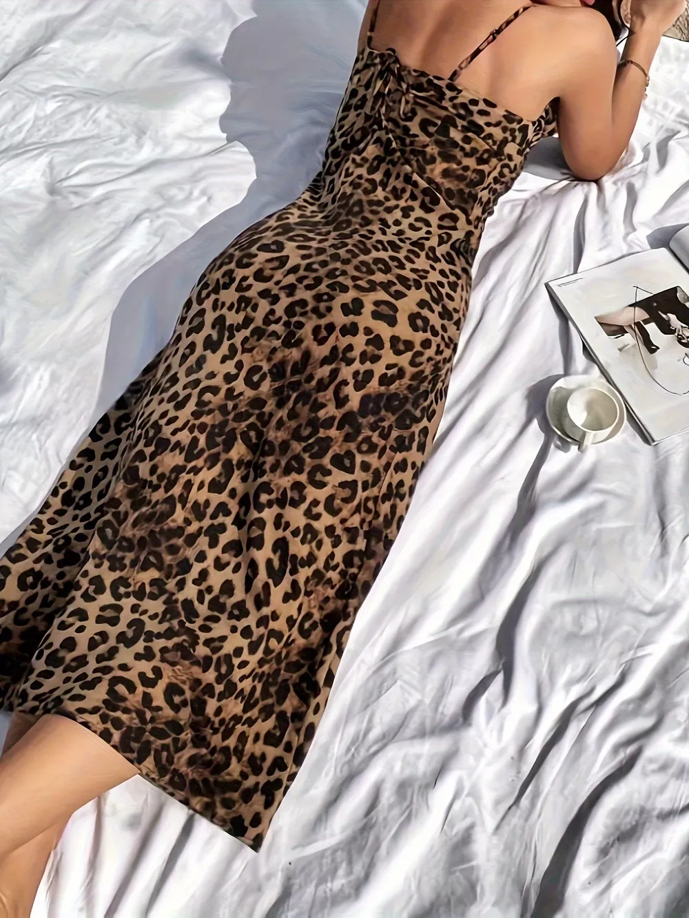 Leopard Spaghetti Strap Midi Dress, image 2