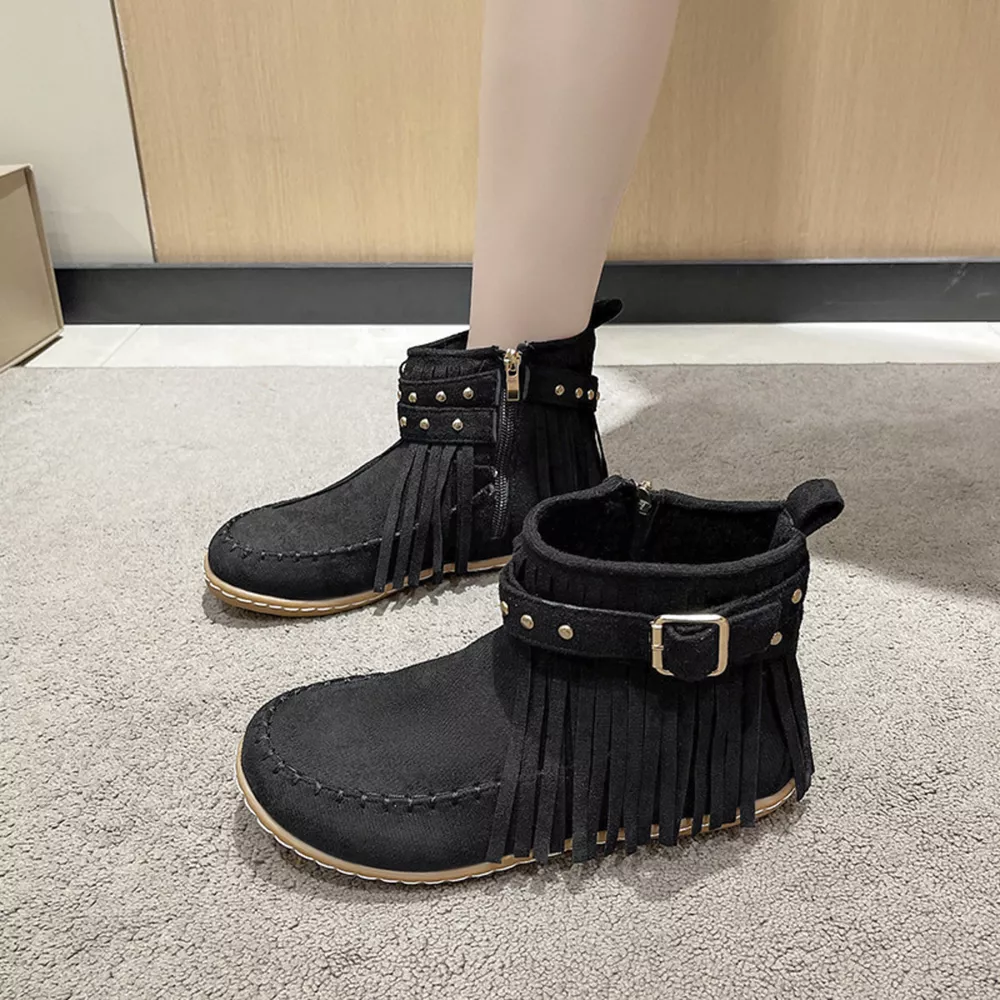 Fringe Round Toe Flats Boots, image 3