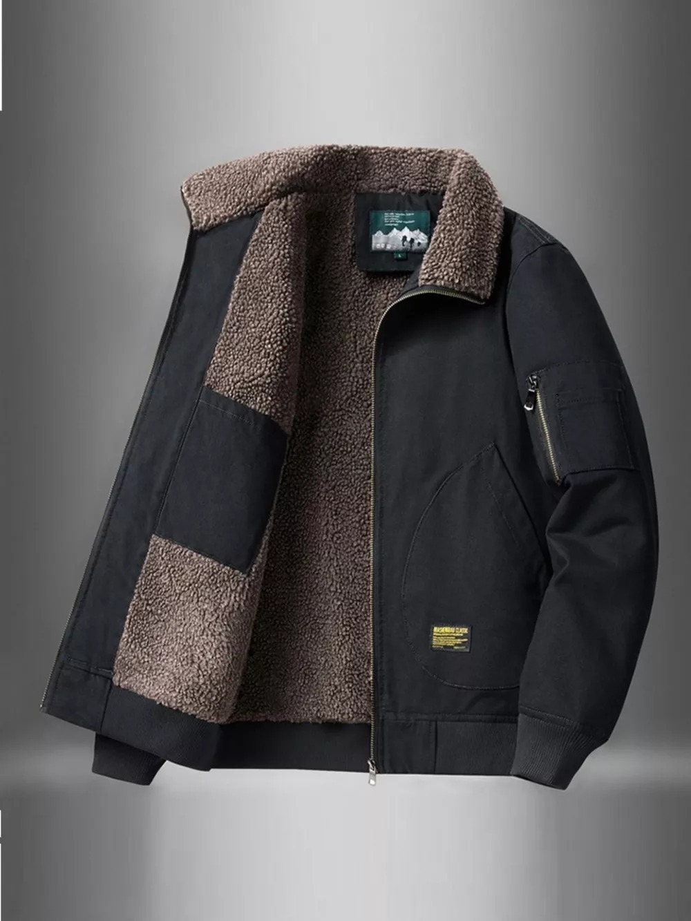 Men's Plus Size Zip Up Fur Collar Jacket, image 8