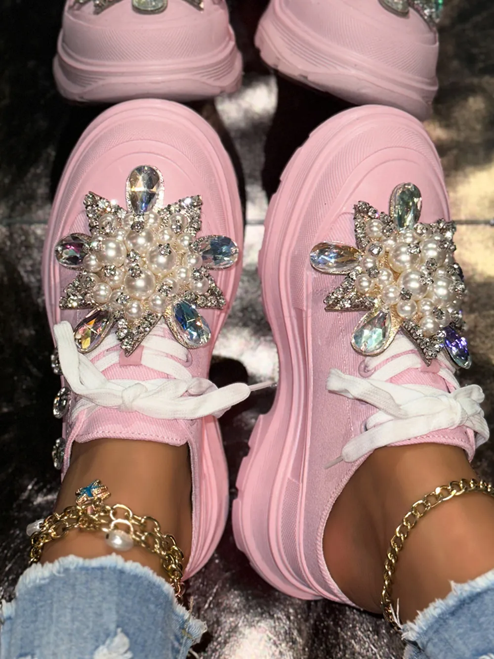 Pearl Embellished Platform Slip-Ons, image 7