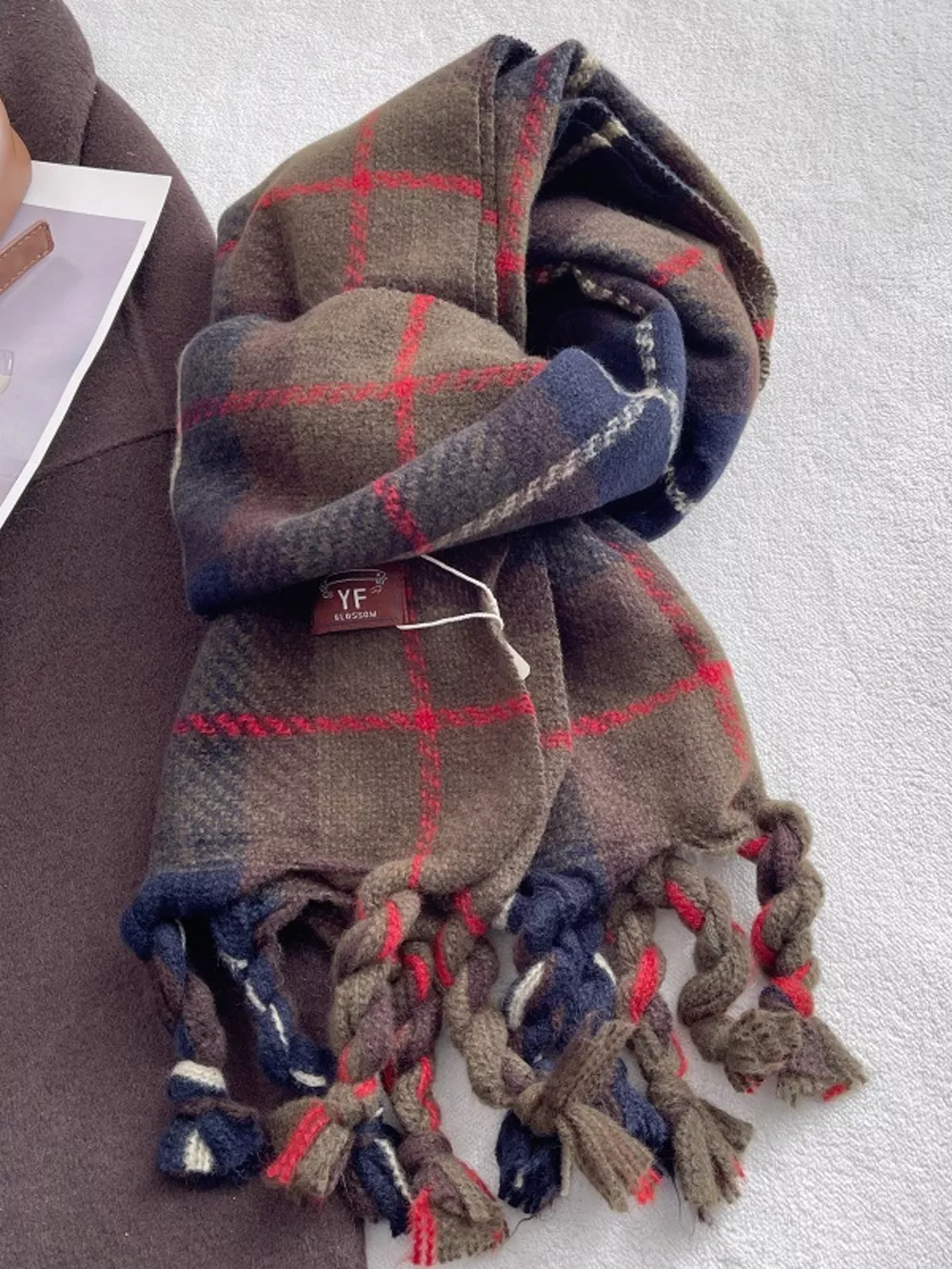Warm Plaid Tassel Scarf, image 6