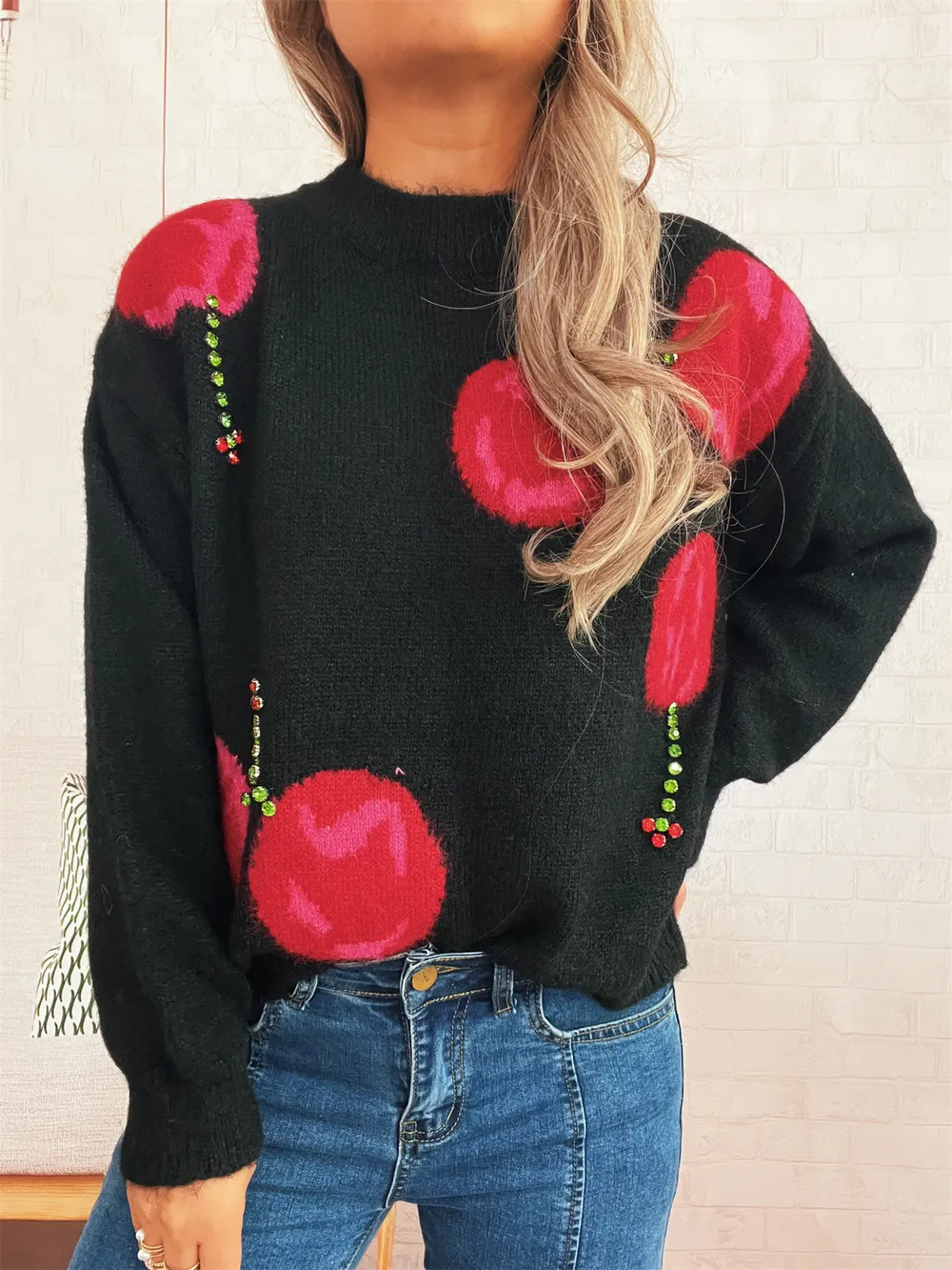 Contrast Cherry Round Neck Sweater, image 9