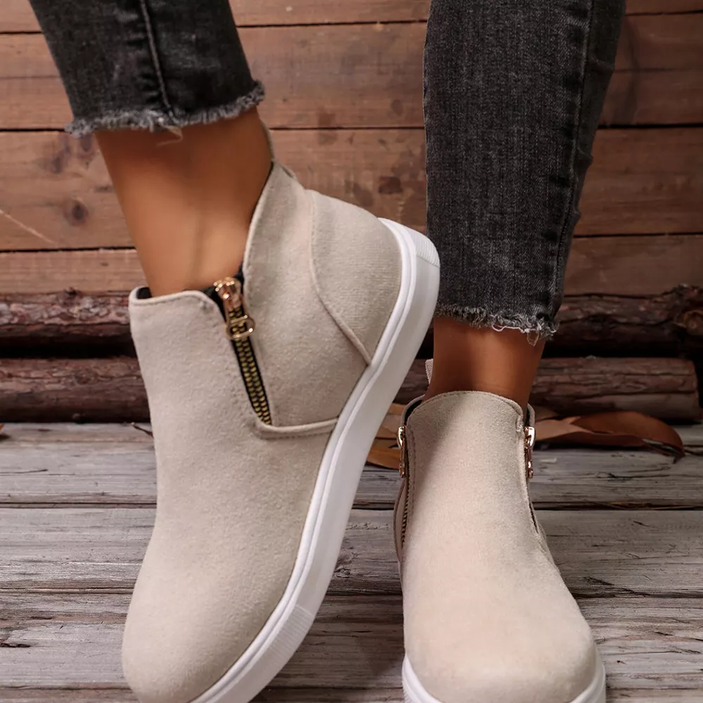Suede Ankle Boots with Side Zipper, image 9