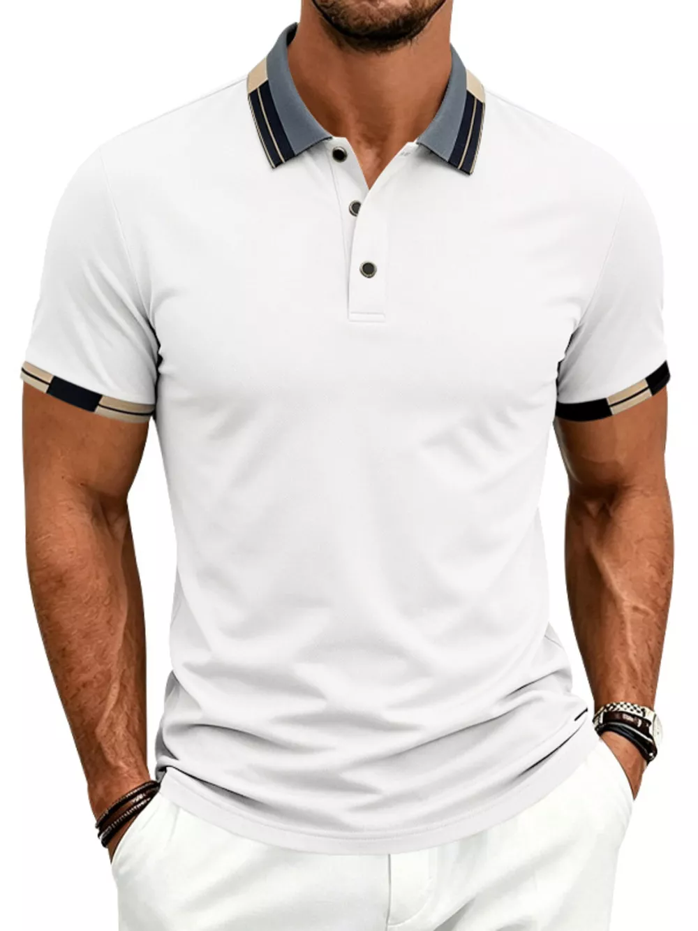 Men's Full Size Slim-Fit Contrast Trim Polo Plus Size, image 9