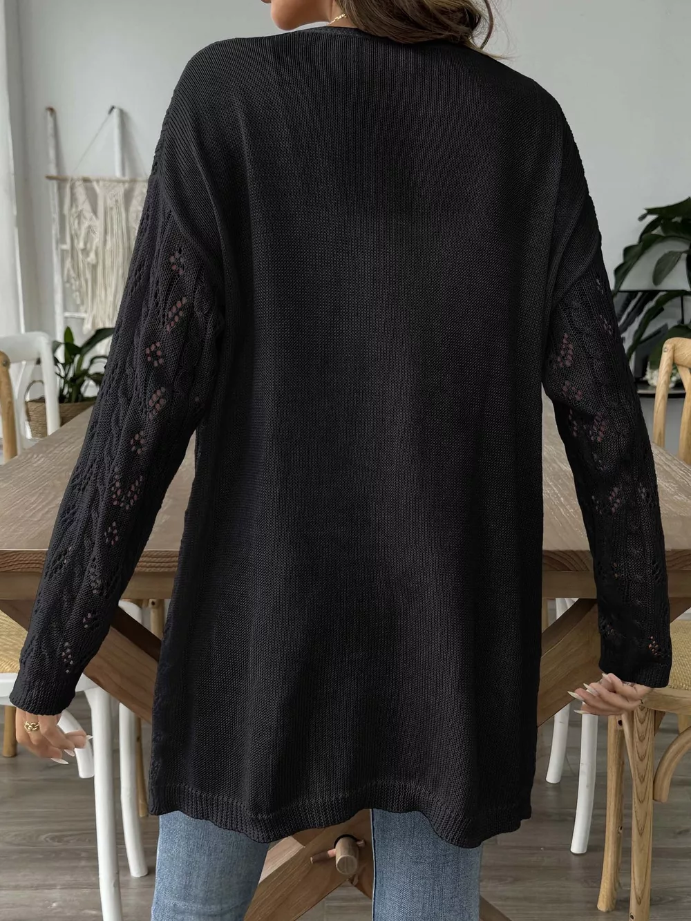 Openwork Open Front Knit Cardigan, image 6