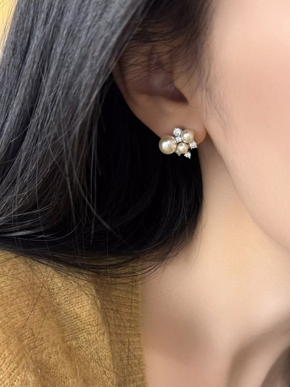 Pearl Cluster Stud Earrings, image 2