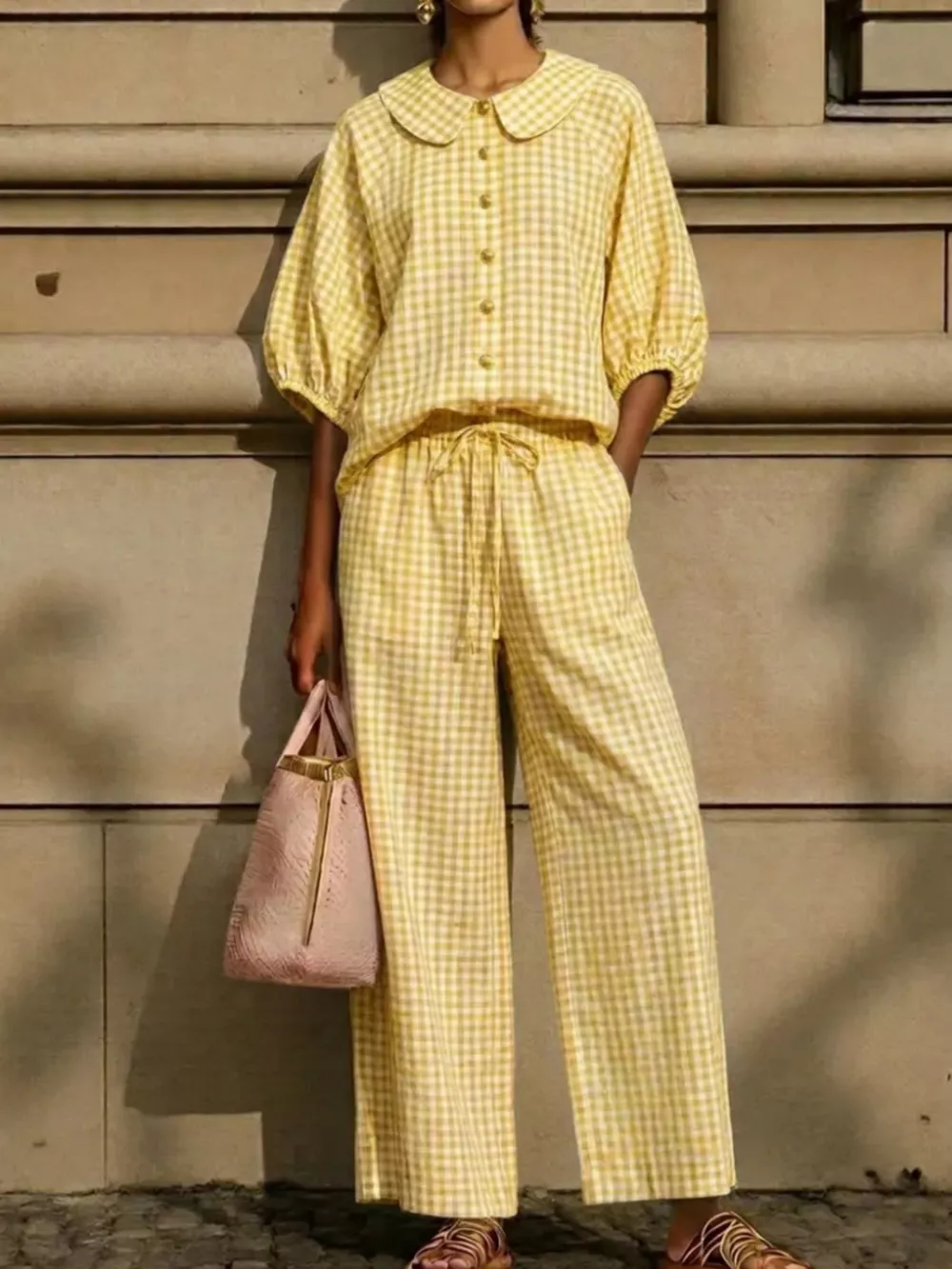 Full Size Plaid Button Up Shirt and Pants Set Plus Size, image 15