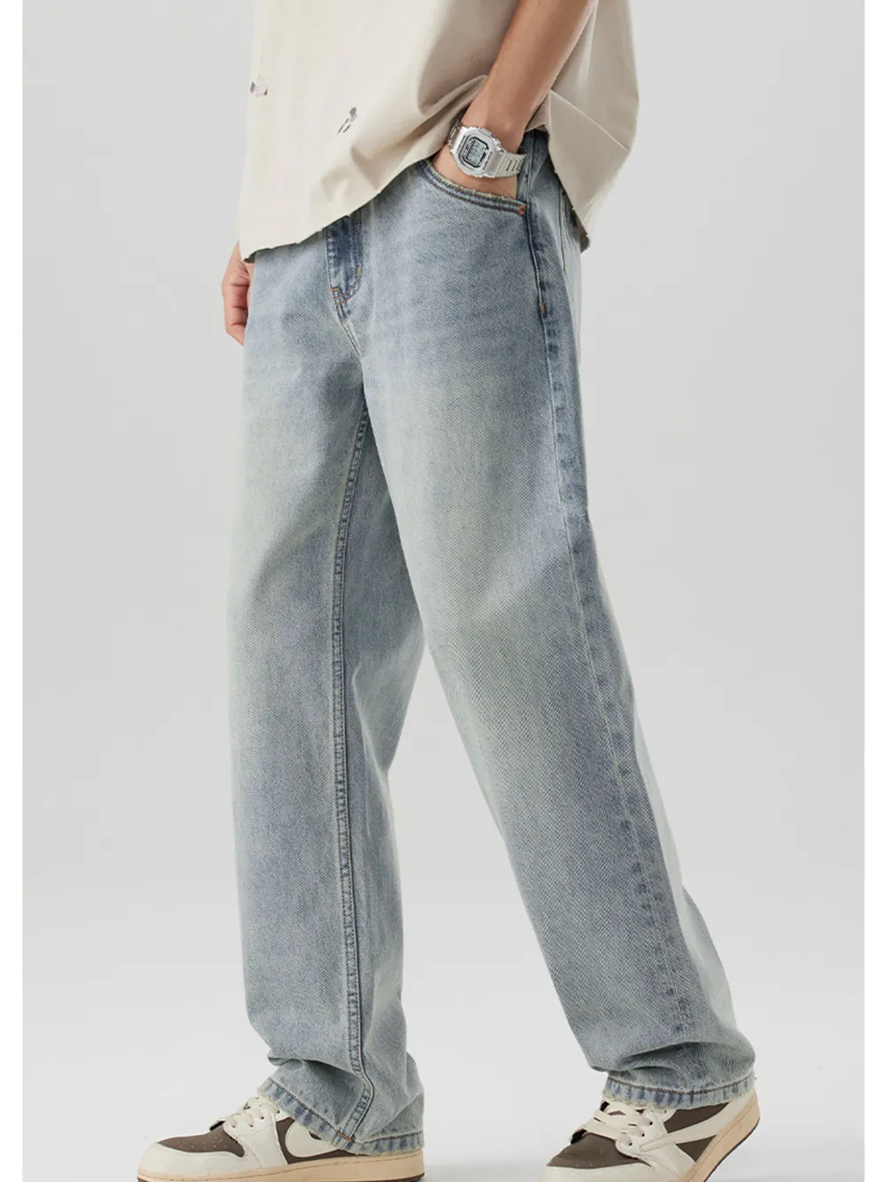 Men's Wash Wide Leg Jeans, image 4