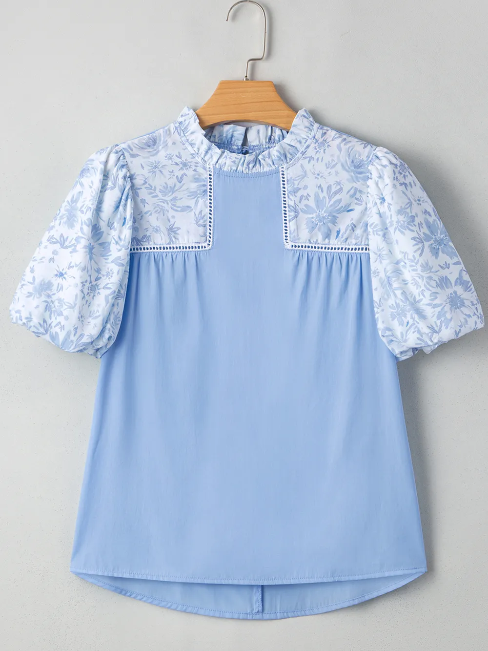 Lace Insert Floral Puff Sleeve Patchwork Loose Blouse, image 5
