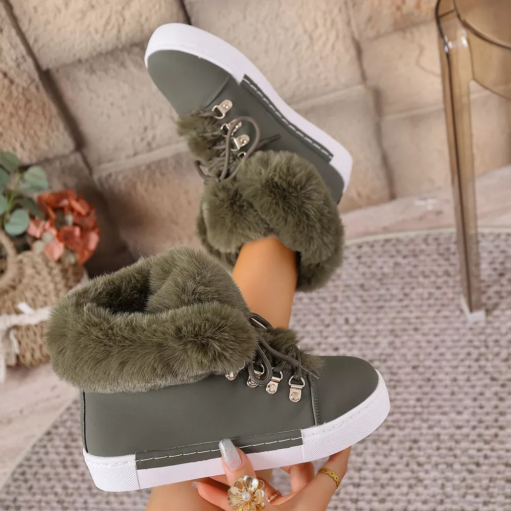 Fuzzy Trim Lace-Up Ankle Boots, image 6