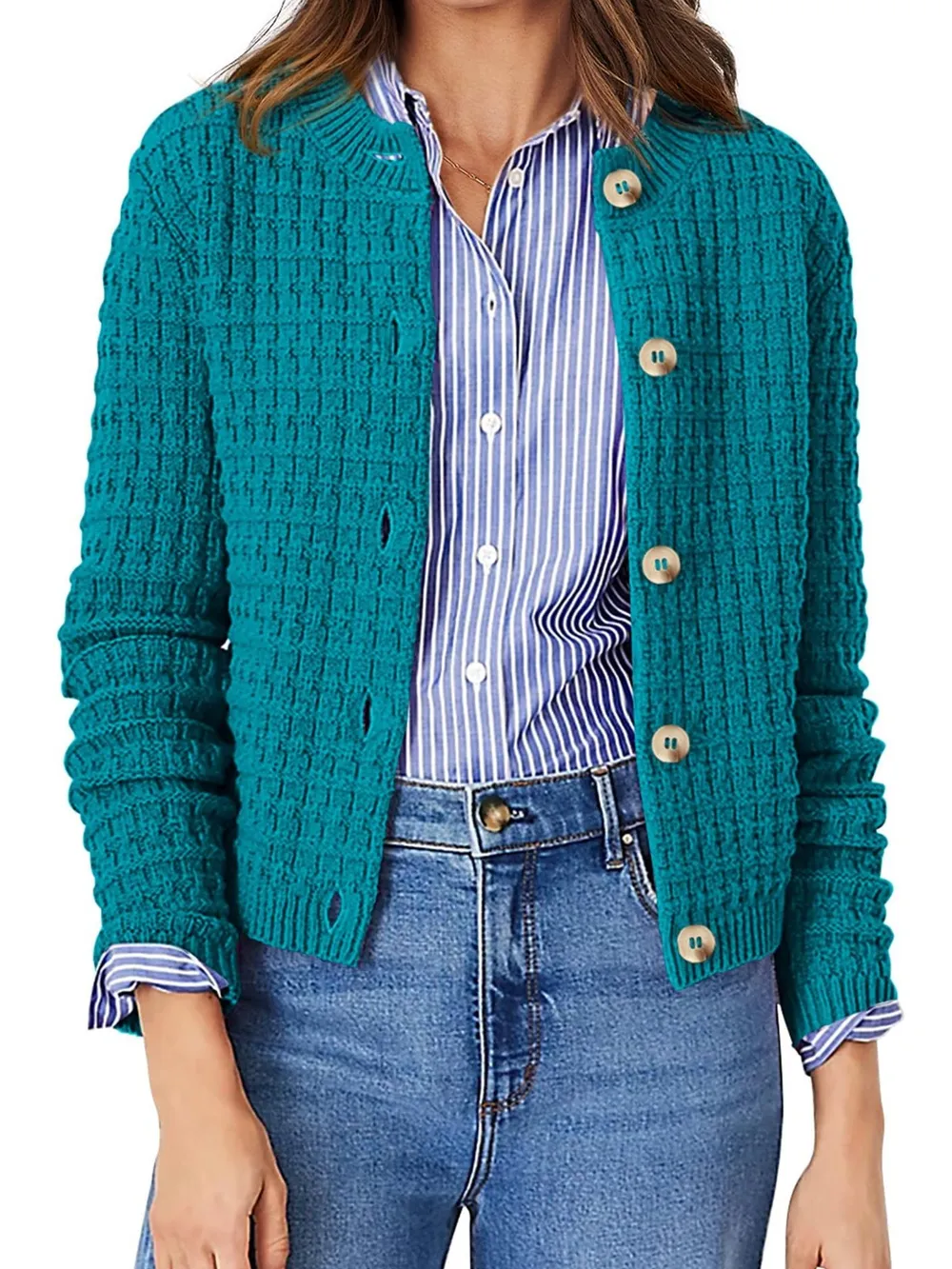 Textured Knit Button-Front Cardigan, image 2