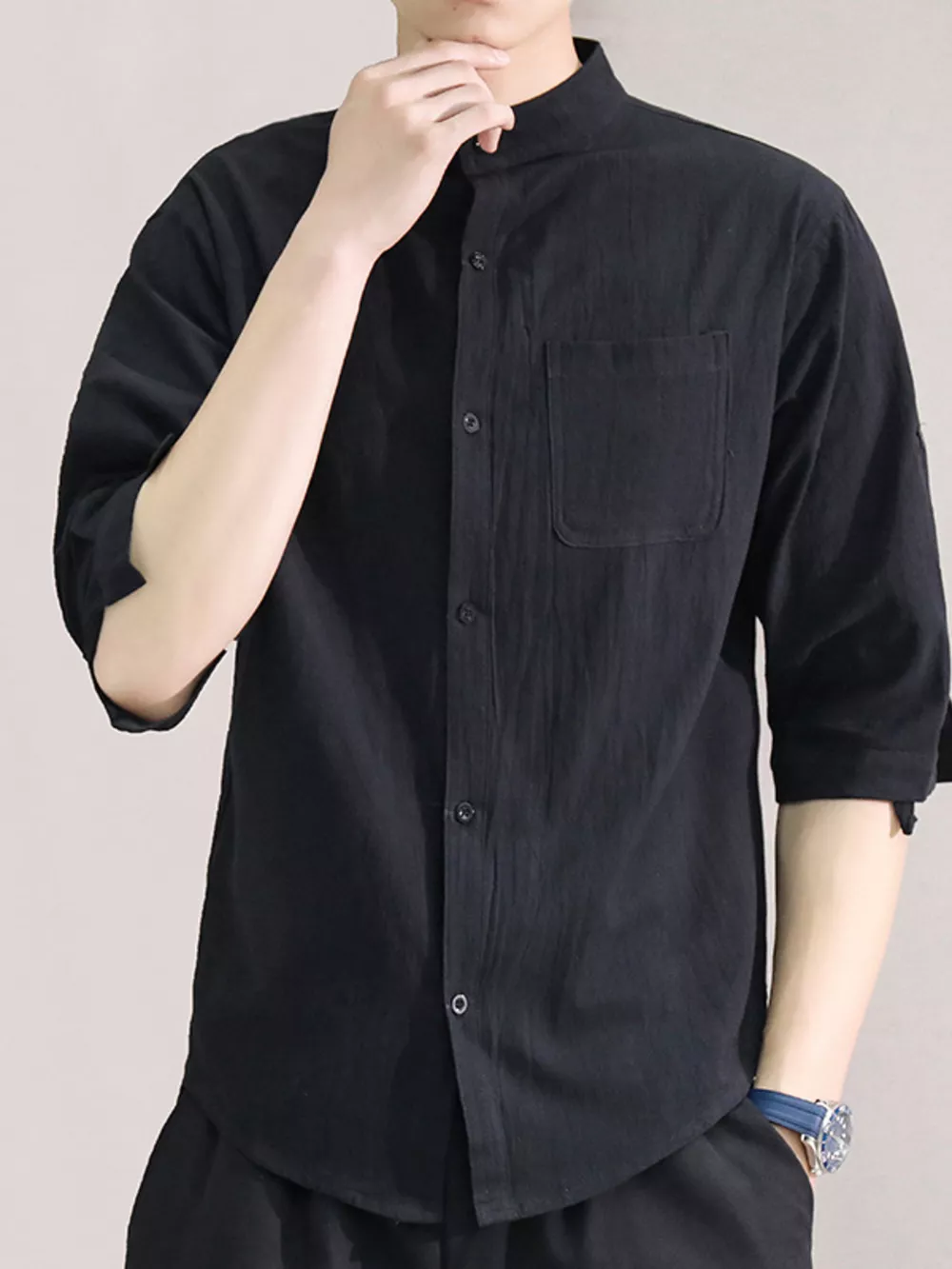 Men's Plus Size Button Up Roll-Up Sleeve Shirt, image 9