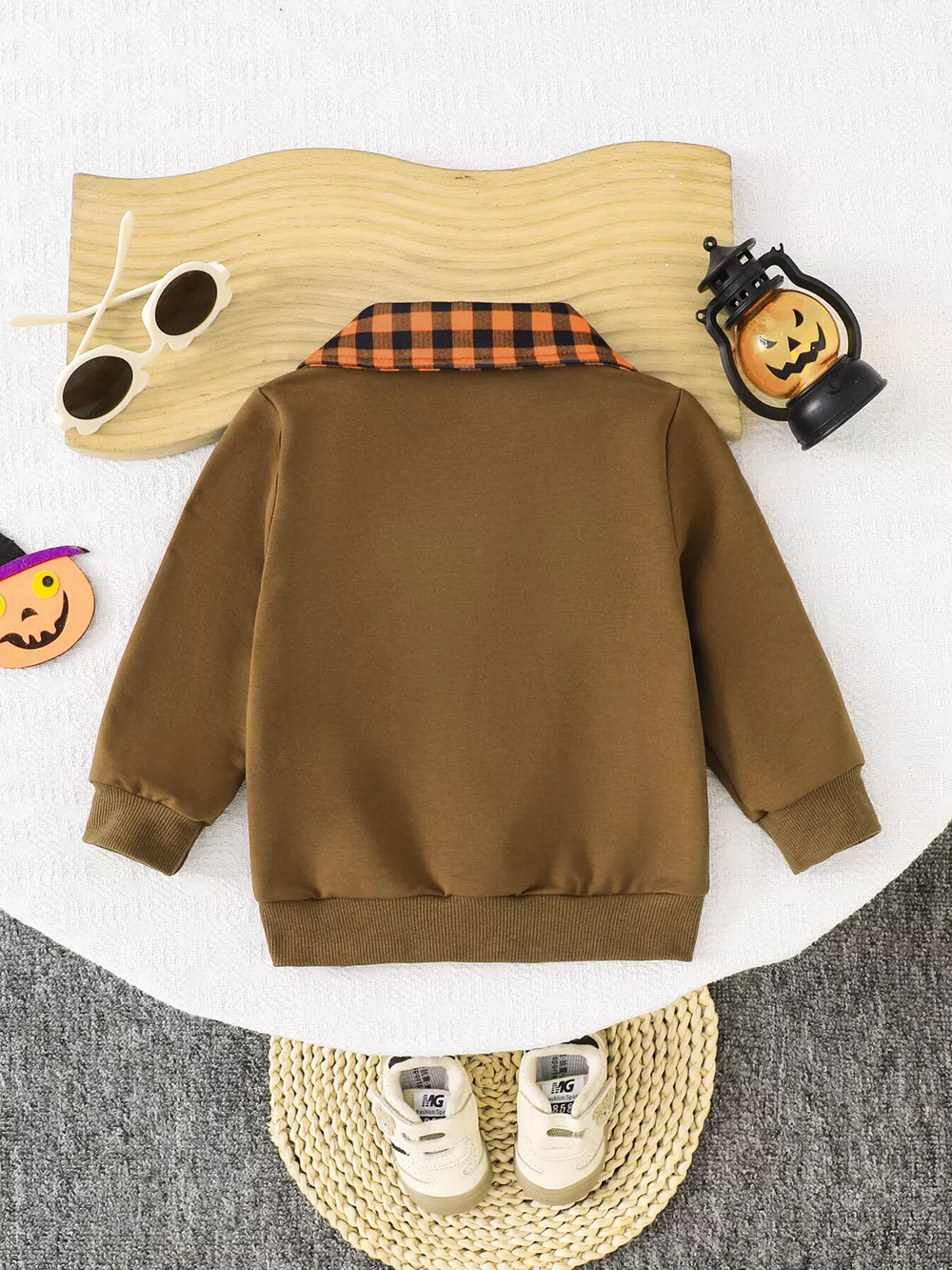 Children's Pumpkin Quarter-Zip Plaid Collar Sweatshirt, image 3
