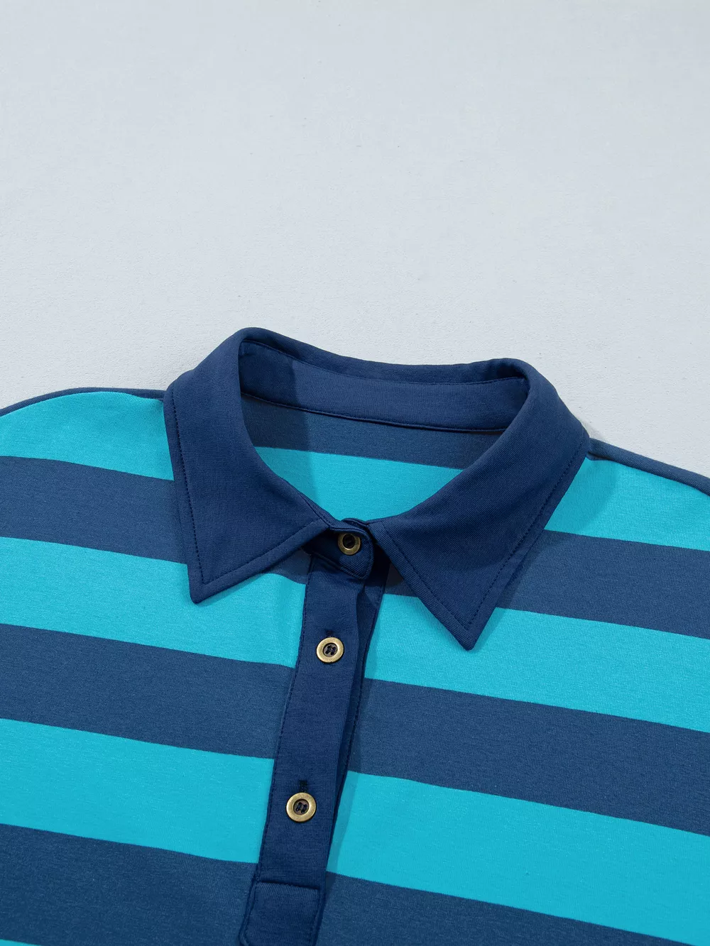 Stripe Contrast Polo Collar Bracelet Sleeve Loose Top, image 4