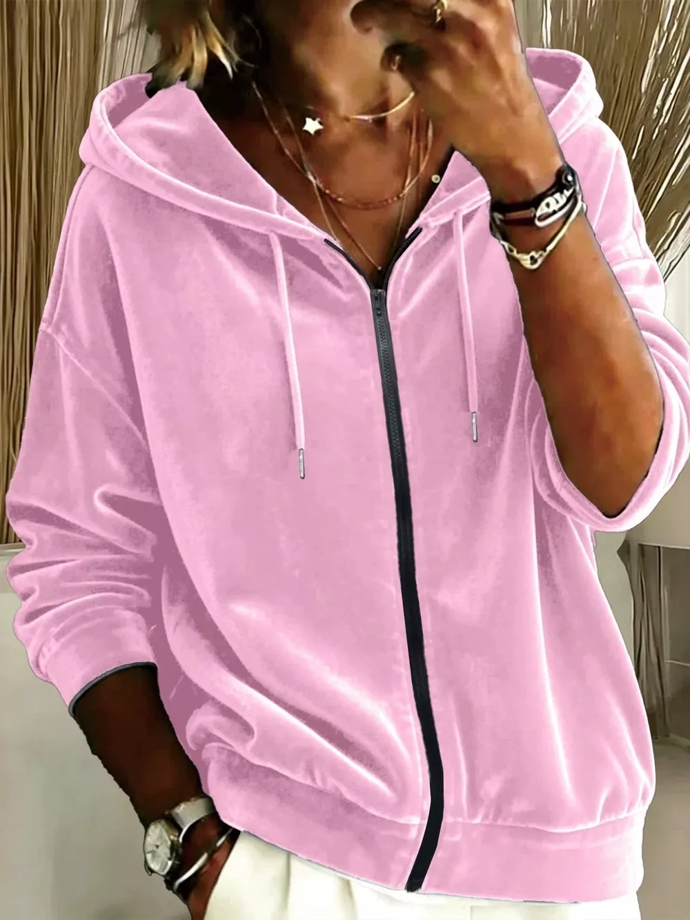 Full Size Velvet Zip-Up Hoodie Plus Size, image 7