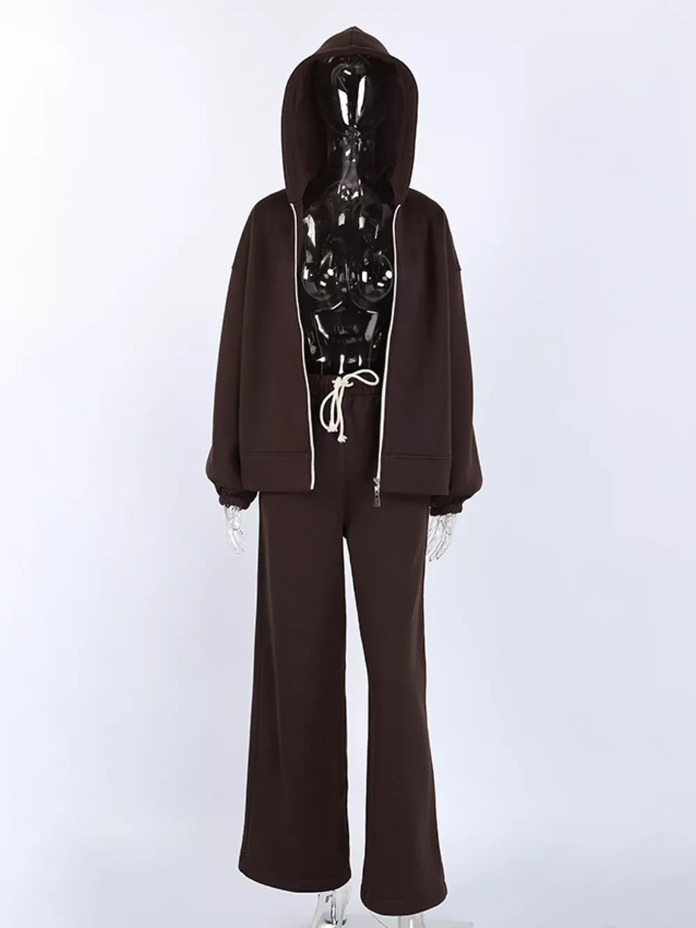 Zip-Up Hoodie and Wide-Leg Sweatpants Set, image 15