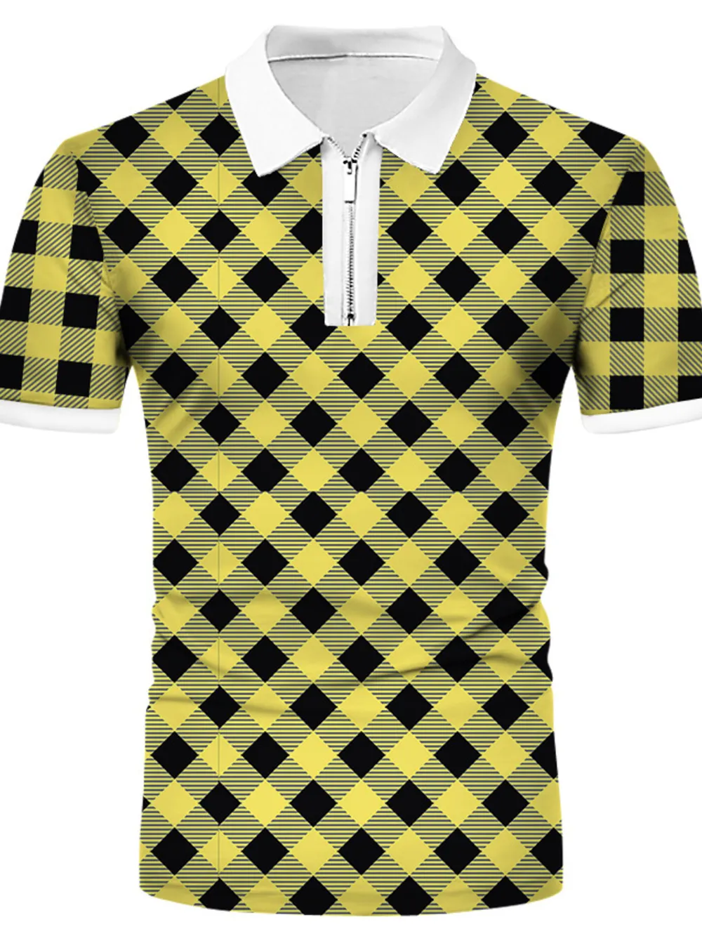 Men's Full Size Plaid Quarter Zip Short Sleeve Polo Plus Size, image 6