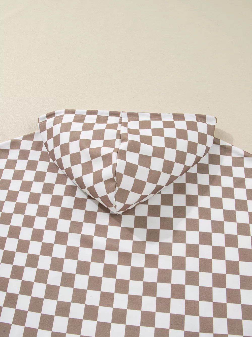 Checkered Pattern Oversized Drawstring Hoodie, image 2