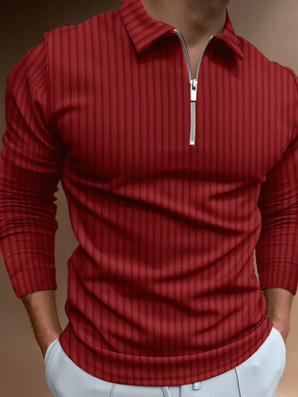 Men's Full Size Zip Detail Long Sleeve Polo Plus Size, image 6