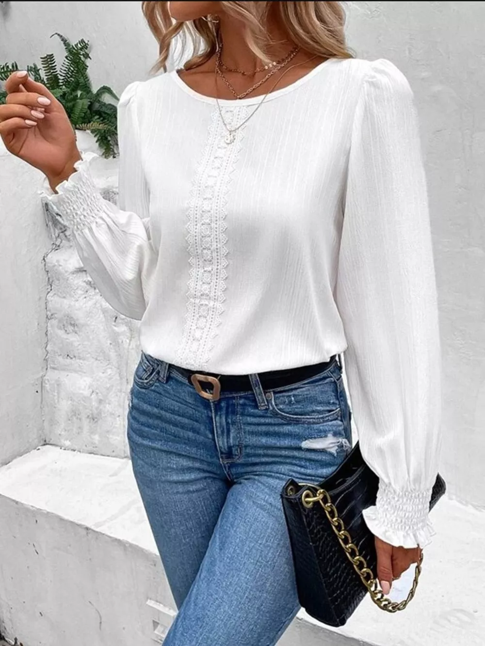 Lace Trim Long Sleeve Blouse, image 3