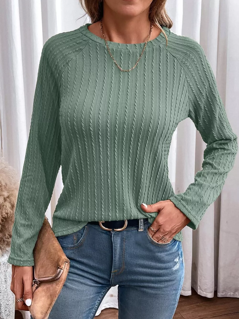 Textured Knit Long Sleeve T-Shirt, image 13