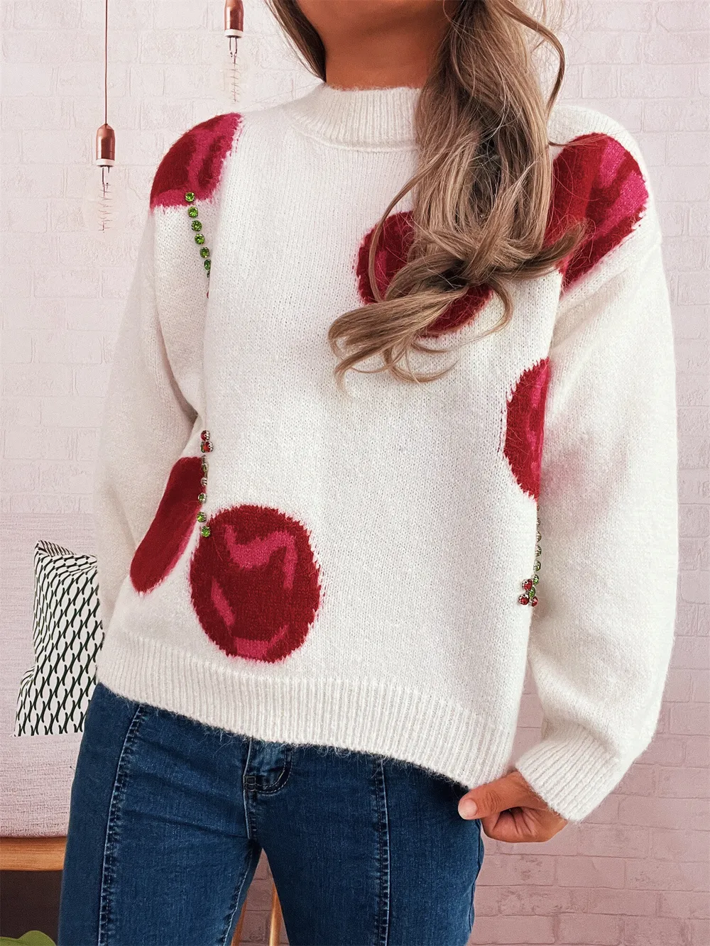 Contrast Cherry Round Neck Sweater, image 5