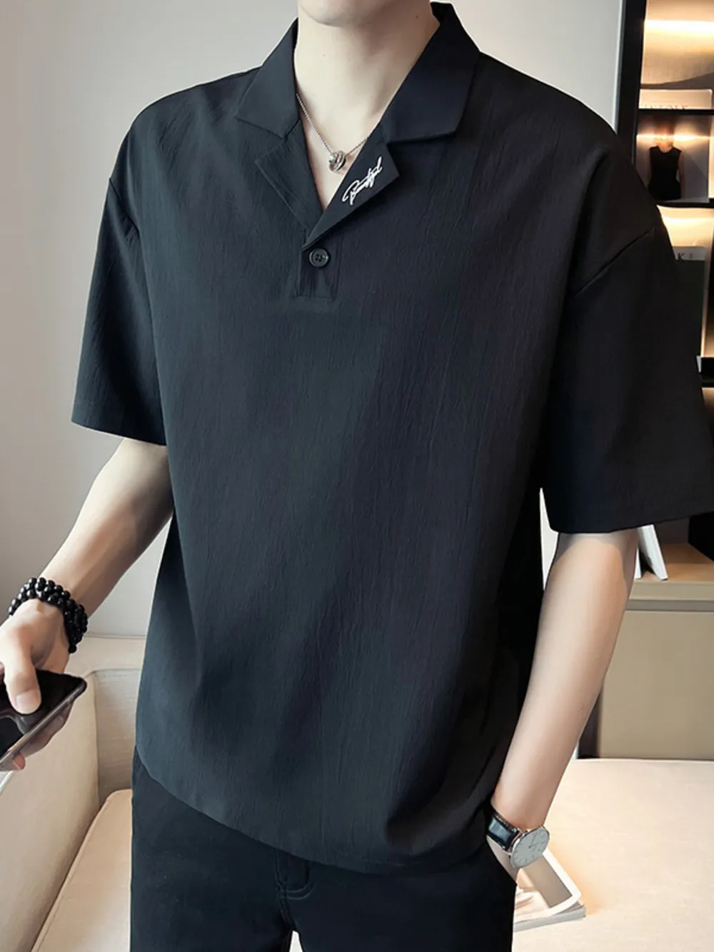 Men's Plus Size Short Sleeve Polo Shirt with Embroidered Detail, image 3