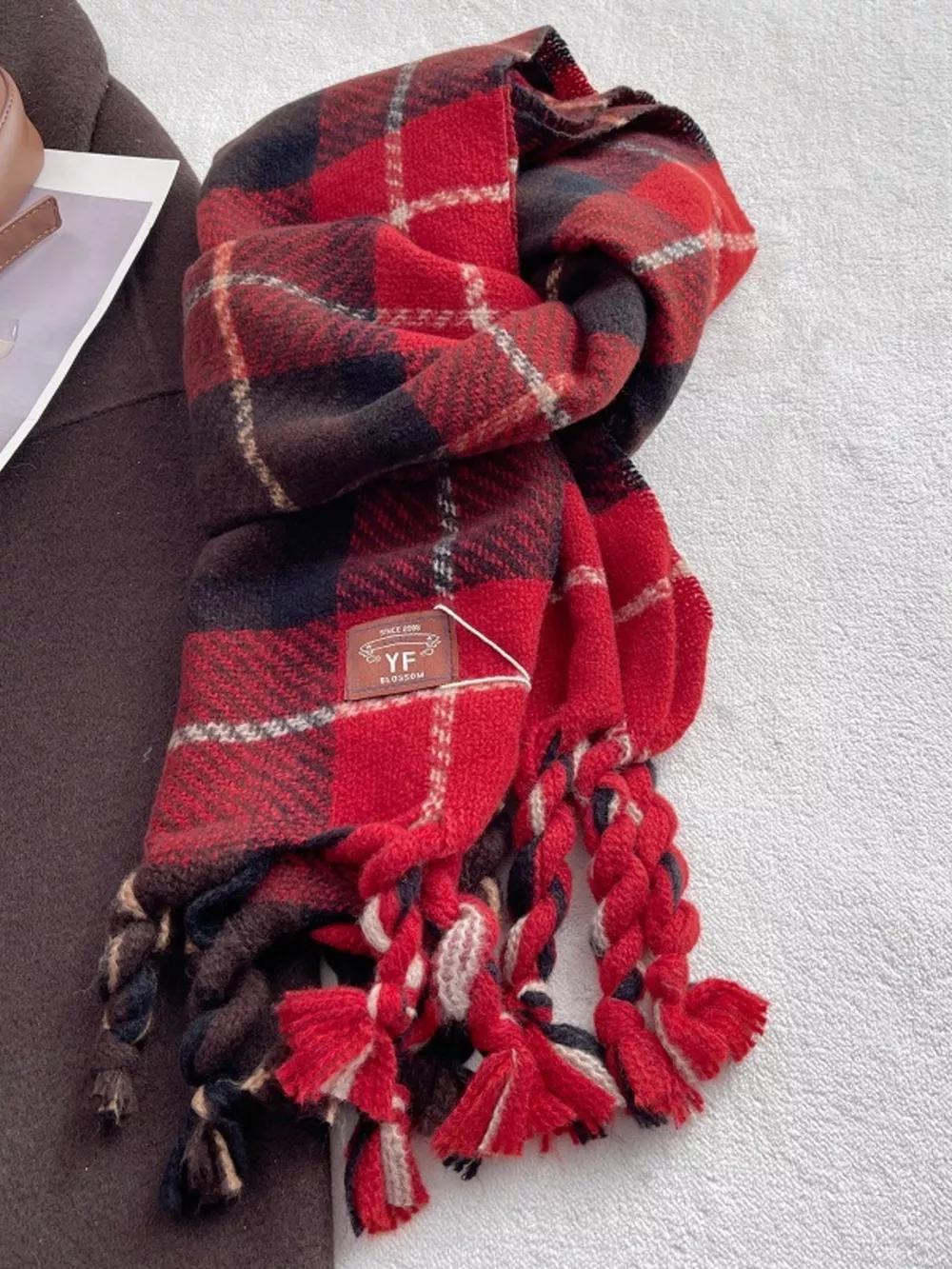 Warm Plaid Tassel Scarf, image 3