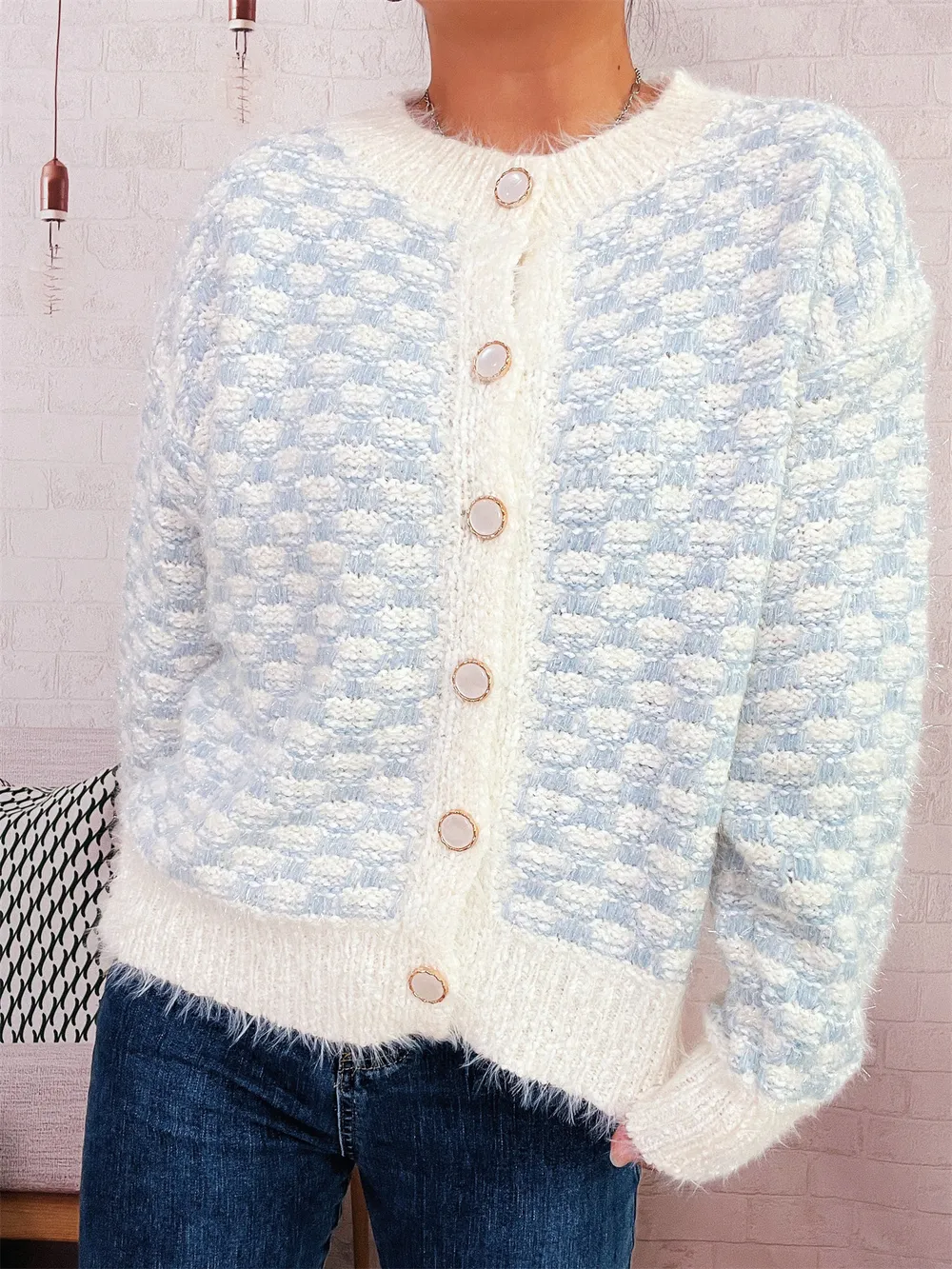 Fluffy Textured Button-Up Cardigan, image 12
