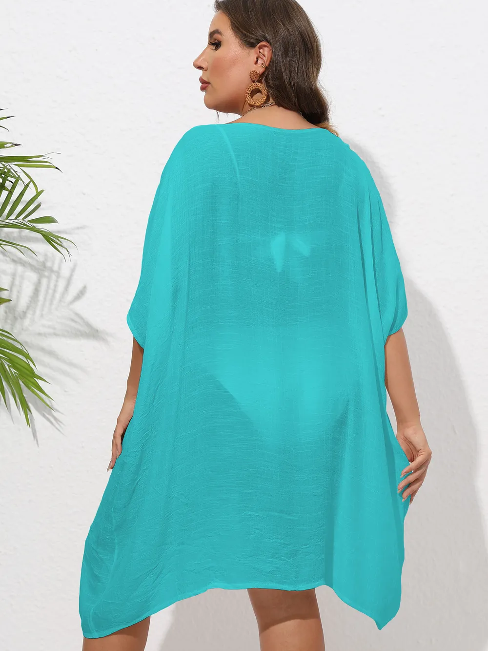 Crochet Trim V-Neck Beach Cover Up Dress, image 29