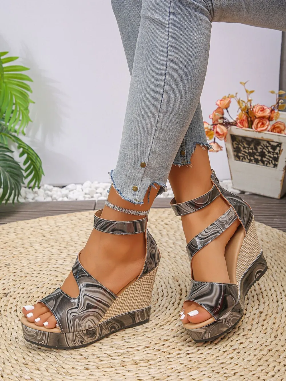 Platform Wedge Sandals with Ankle Strap, image 3