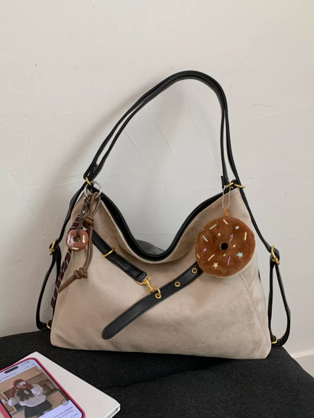 Adjustable Strap Handbag with Charm, image 2