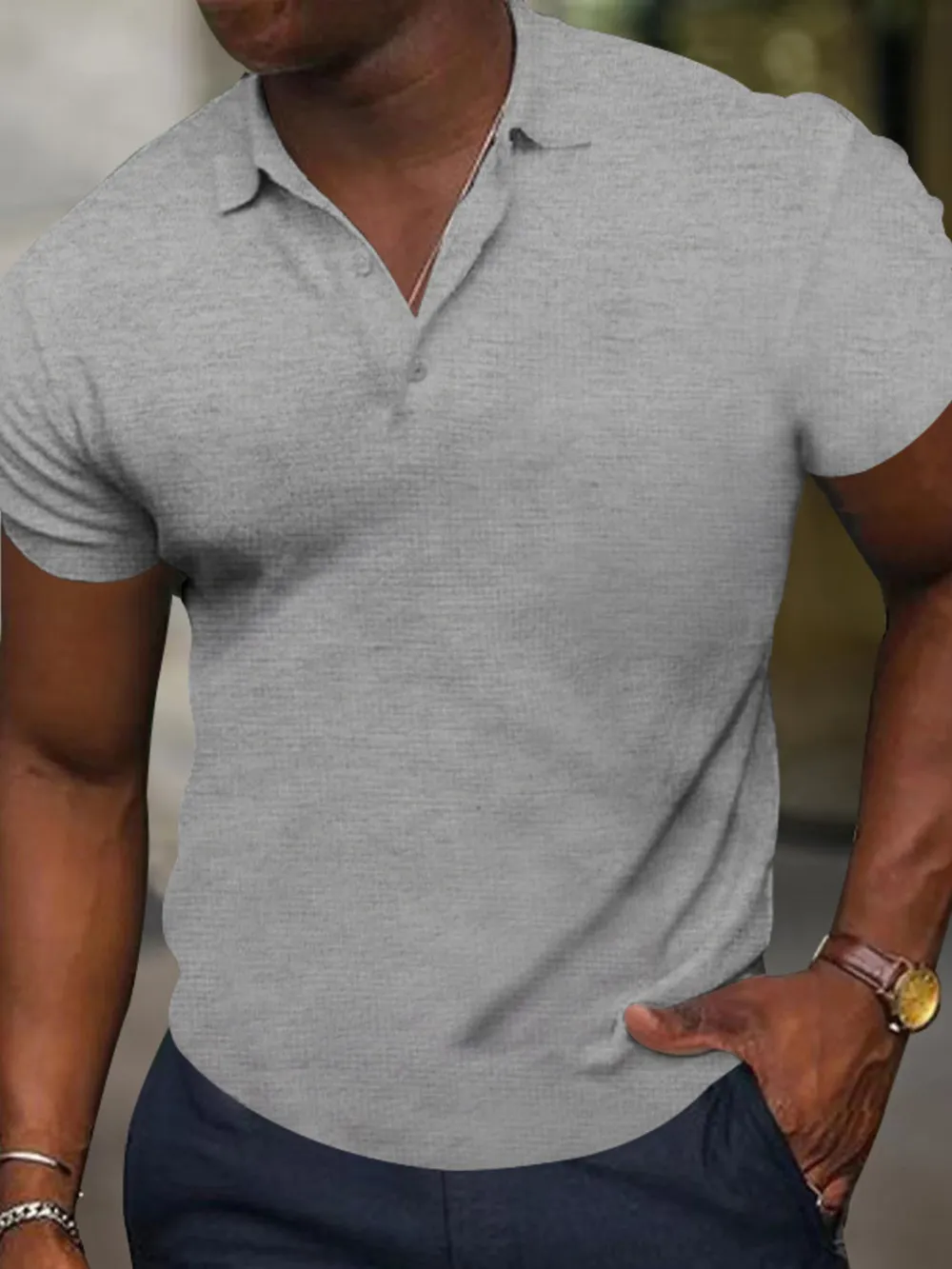 Men's Full Size Texture Short Sleeve Polo Plus Size, image 7