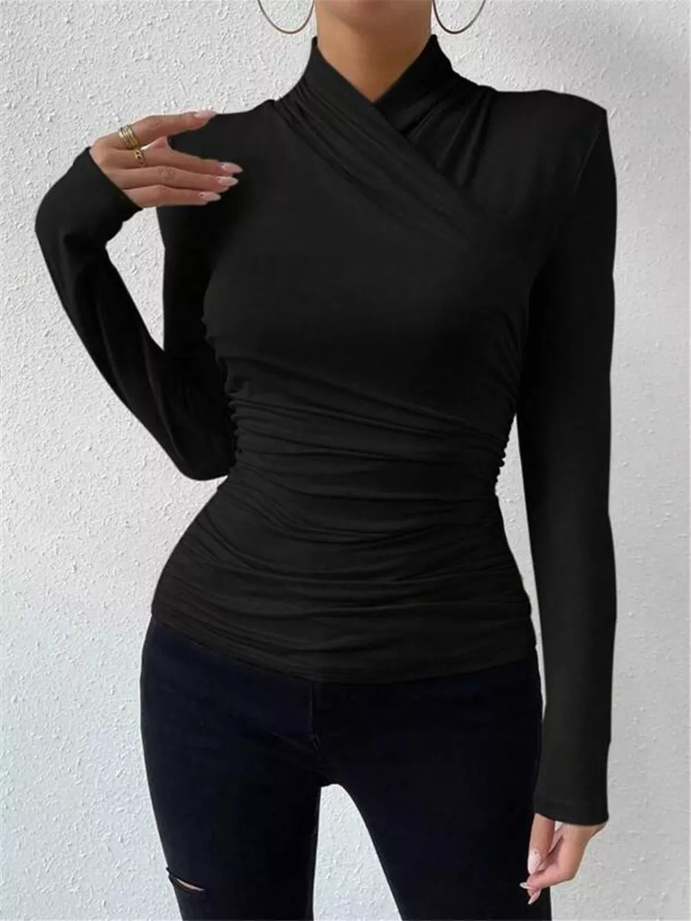Ruched Long Sleeve Slim Fit Top, image 8