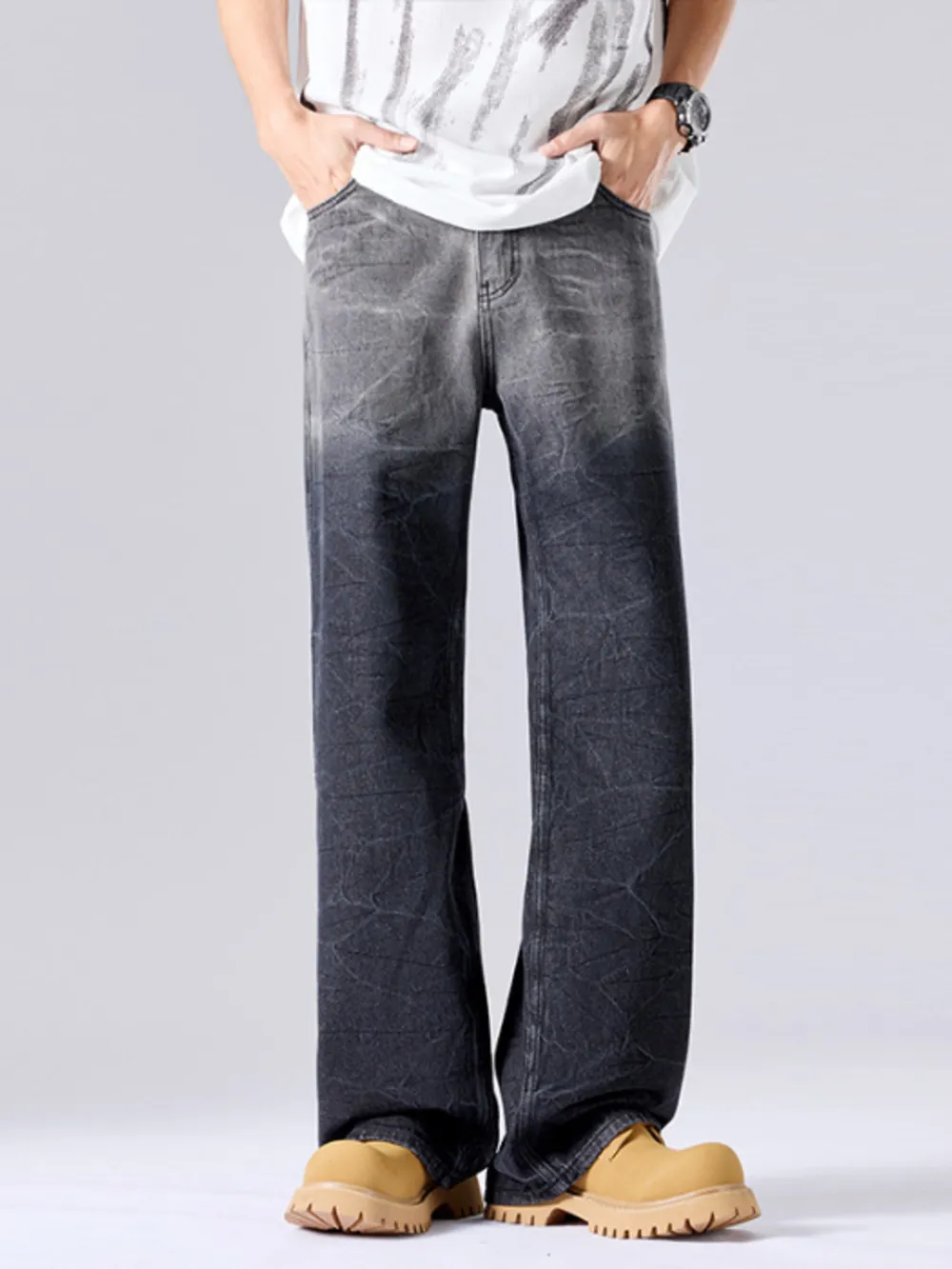 Men's Full Size Ombre Wash Wide Leg Jeans Plus Size