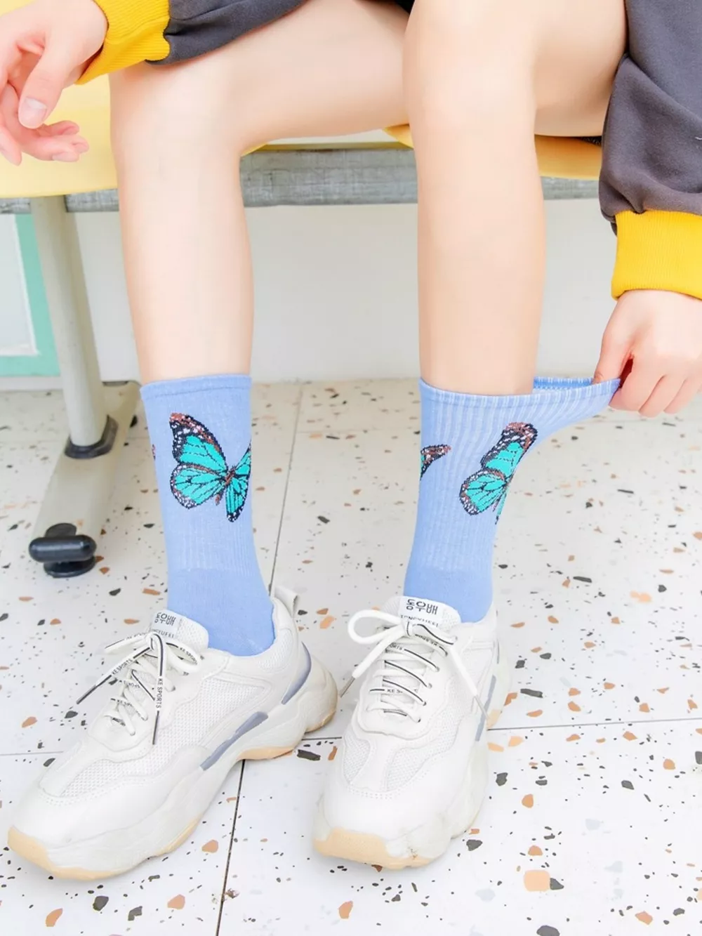 Butterfly Print Crew Socks