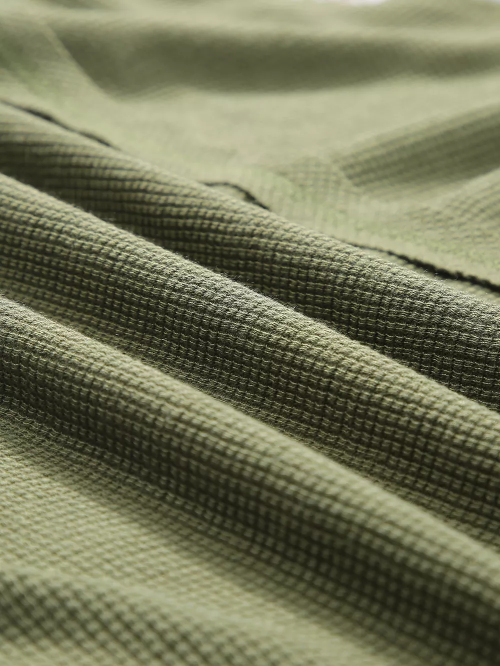 Plaid Patch Waffle Knit Exposed Seam Bubble Sleeve Top, image 10