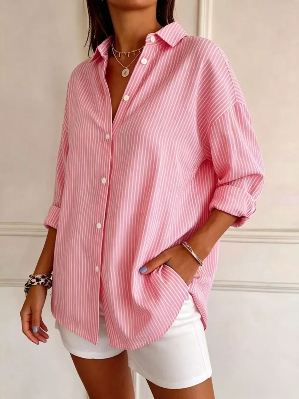 Full Size Striped Button-Down Long Sleeve Shirt Plus Size, image 13