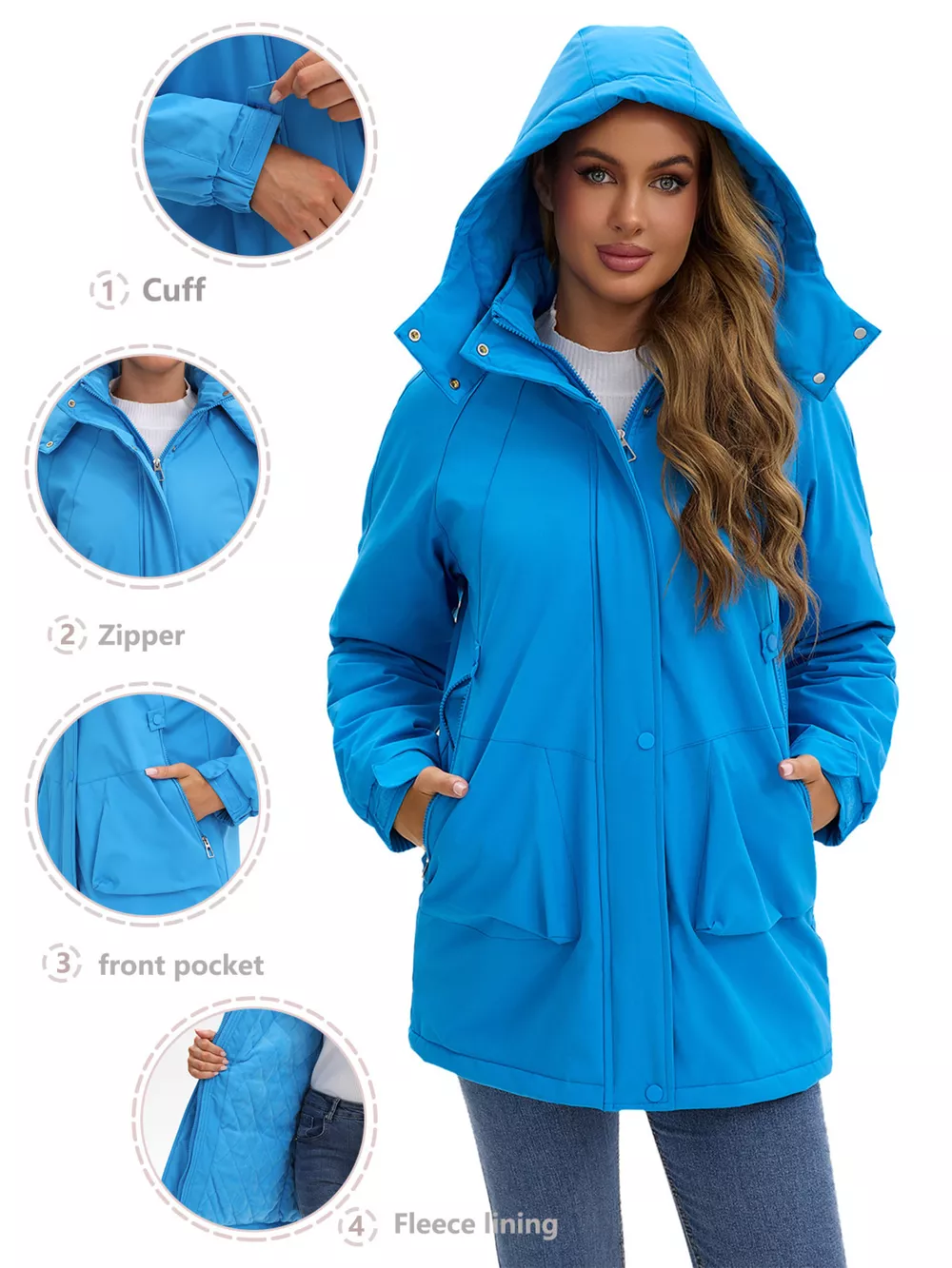 Full Size Hooded Mid-Length Windproof Outerwear Plus Size, image 15