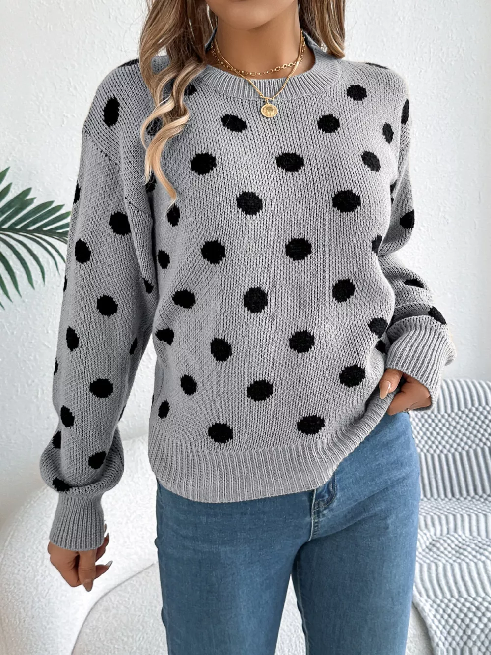 Polka Dot Round Neck Sweater, image 14