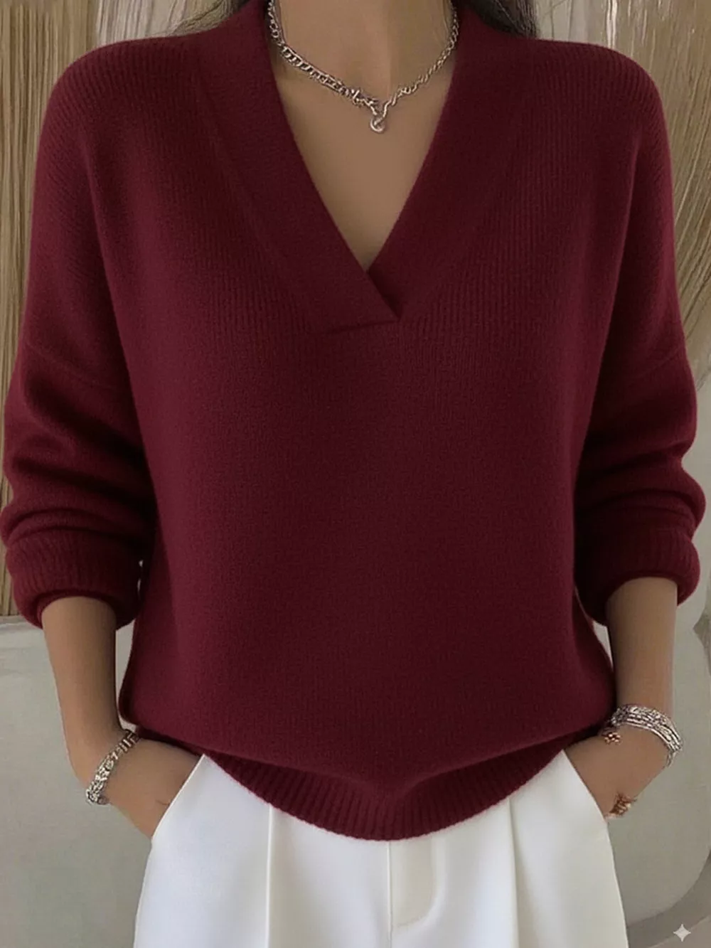 Full Size V-Neck Long Sleeve Sweater Plus Size, image 11