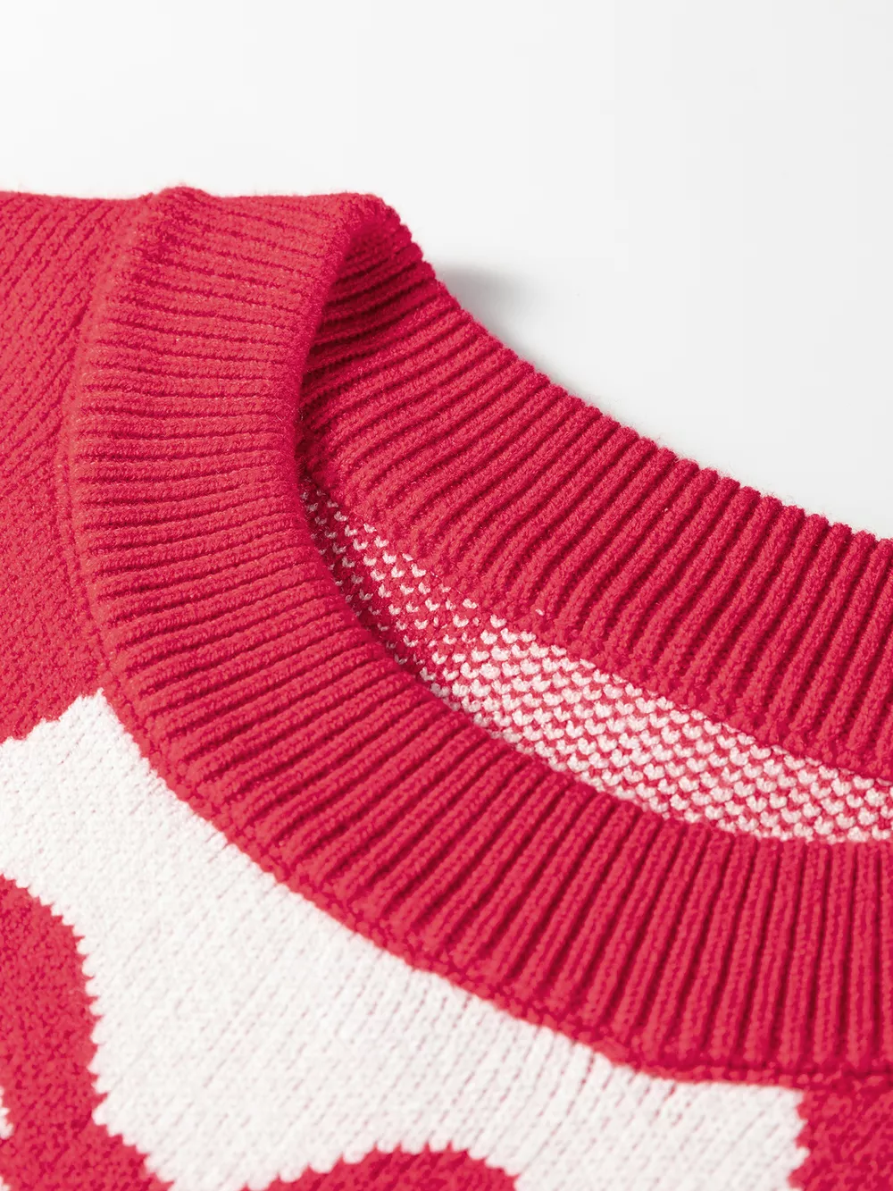 Bow Print 2-Tone Rhombus Knit Loose Sweater, image 7