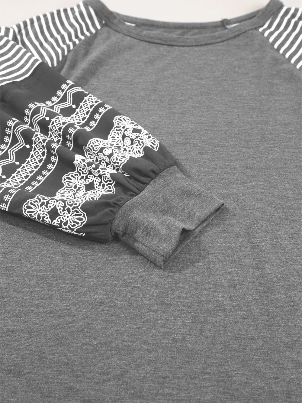 Contrast Print Striped Raglan Long Sleeve Loose Top, image 8
