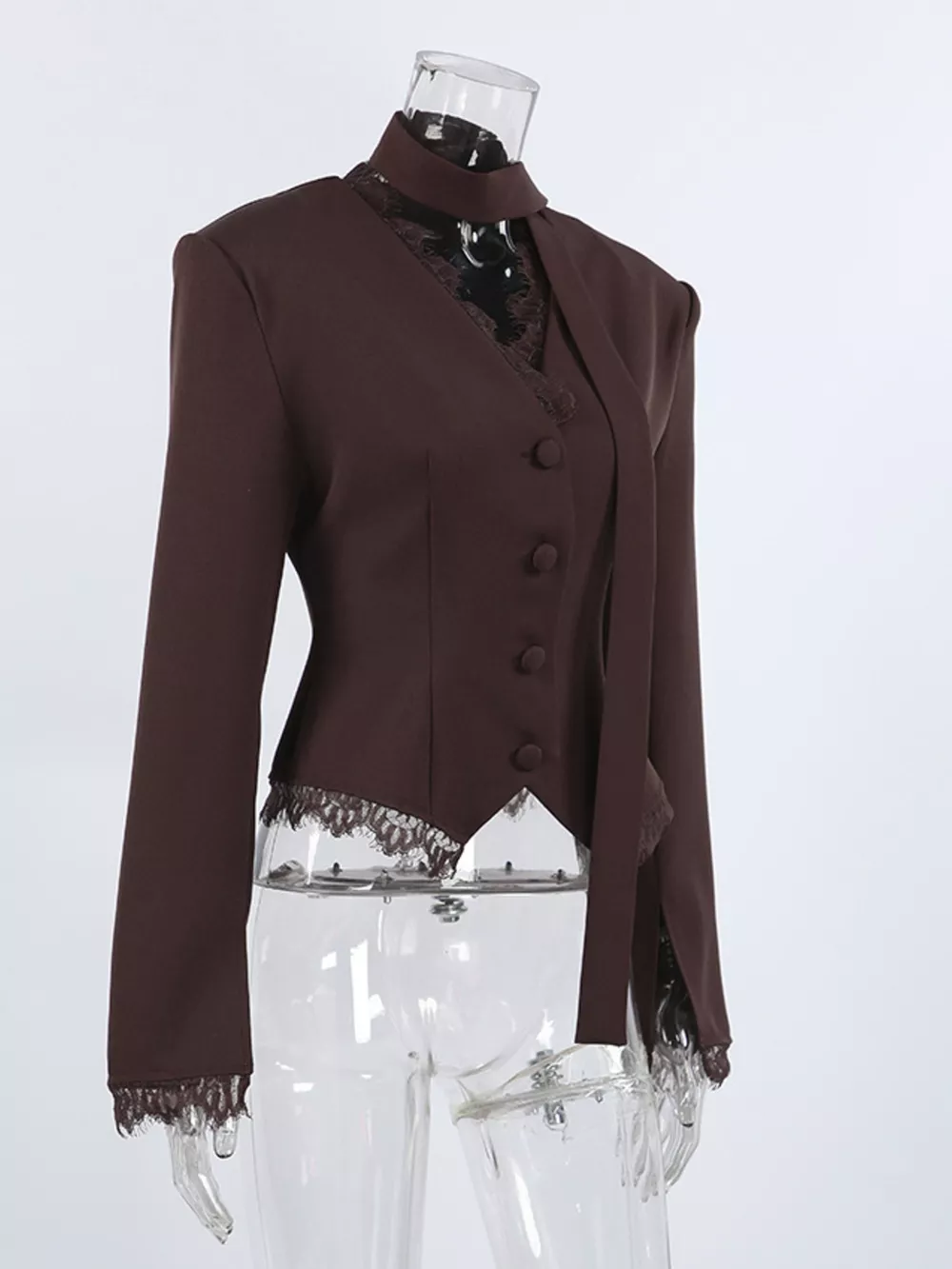 Lace Trim Button Up Blazer, image 10
