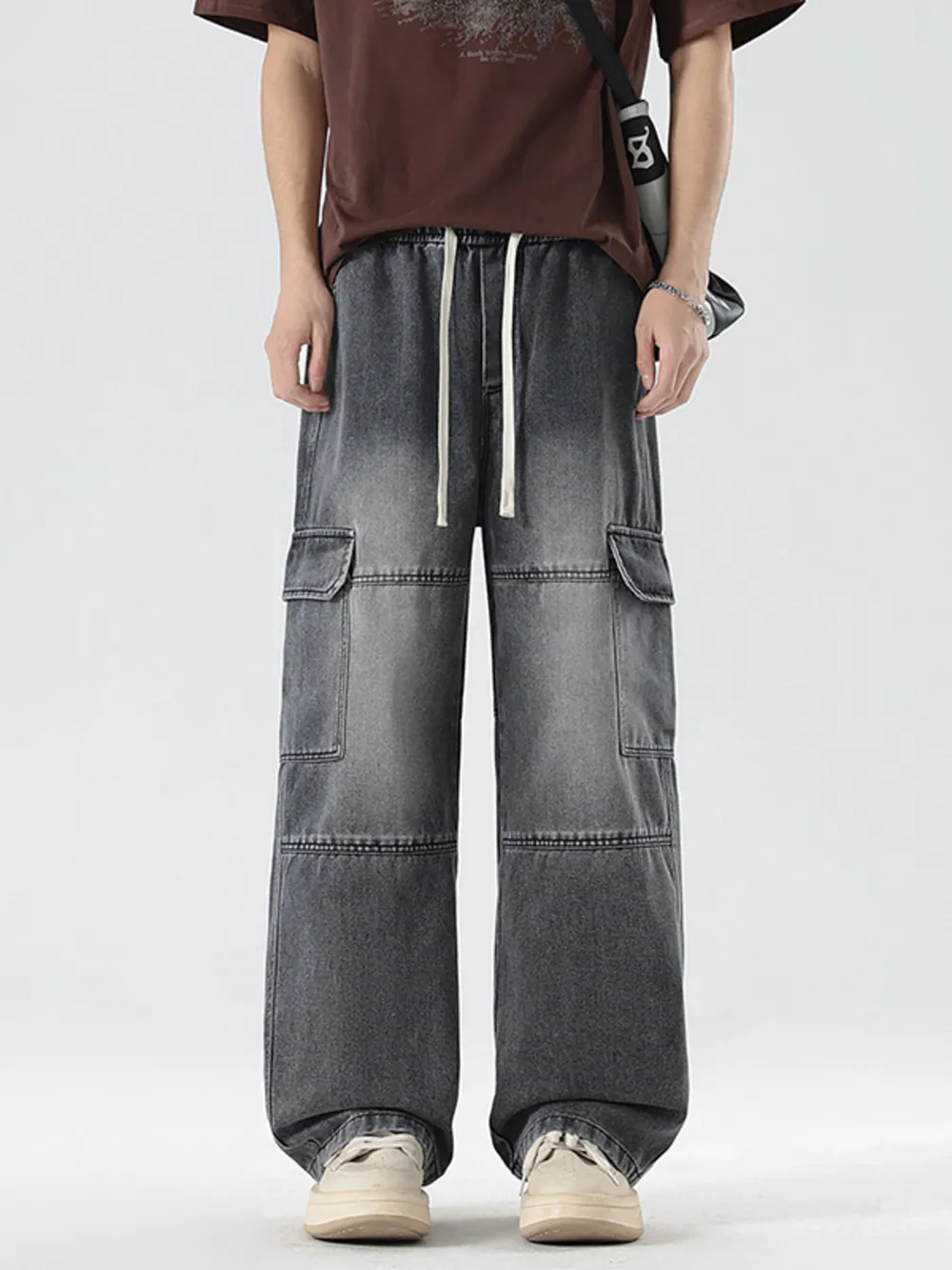 Men's Full Size Vintage Wash Wide Leg Jeans Plus Size, image 9