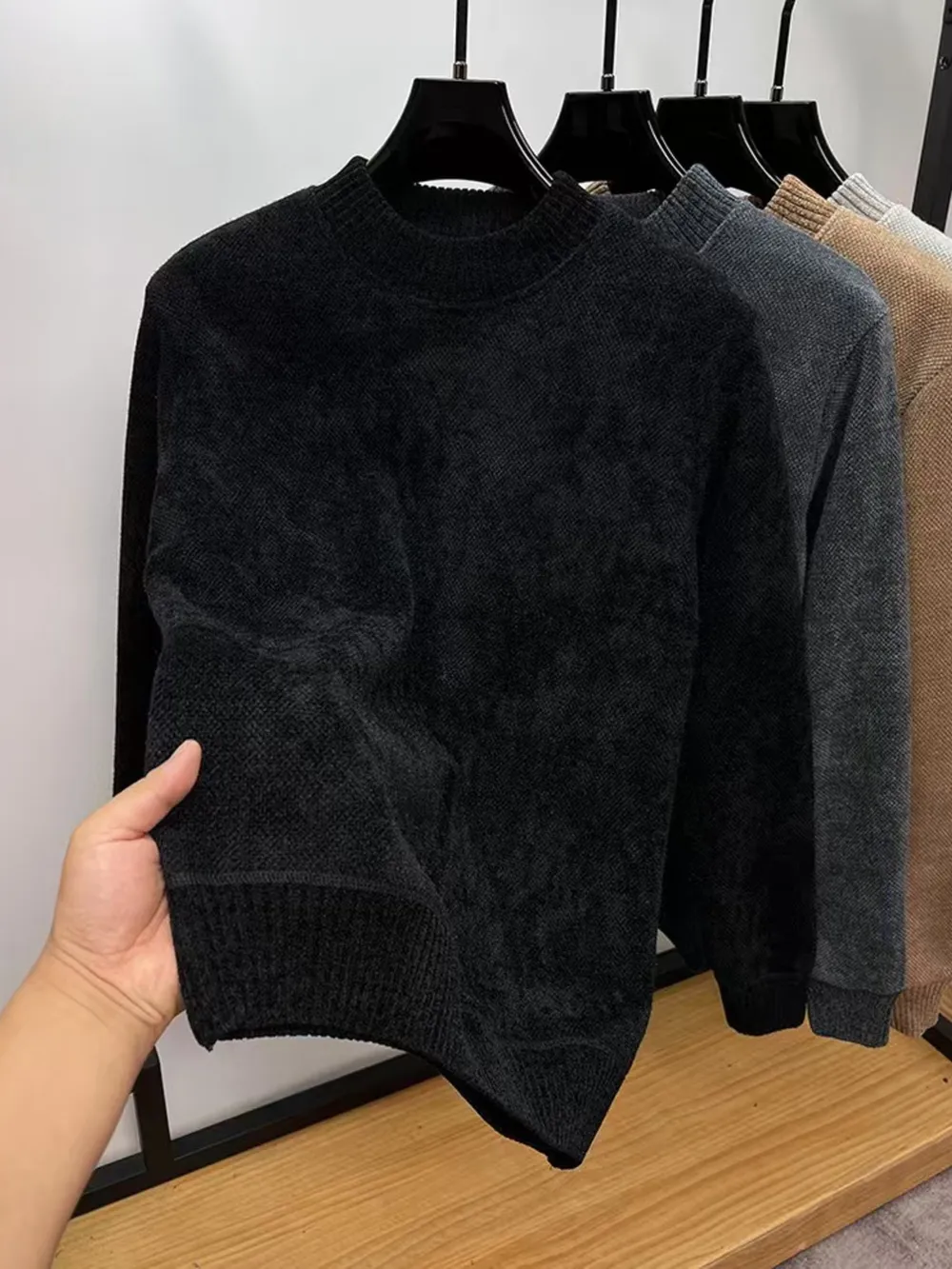 Men's Plus Size Ribbed Hem Long Sleeve Sweater