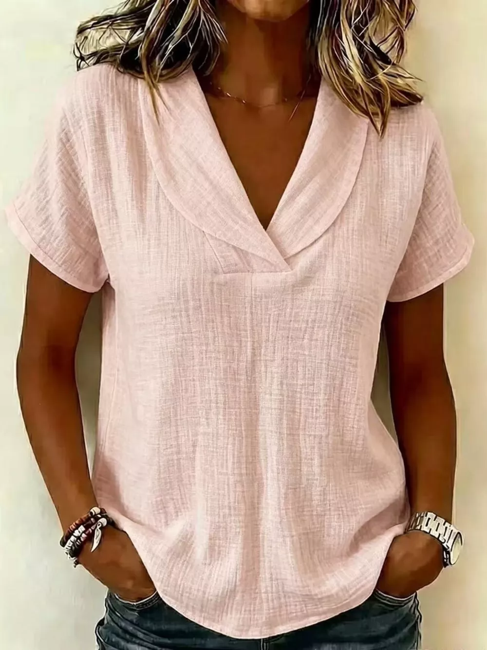Full Size Casual Short Sleeve Textured Blouse Plus Size, image 4