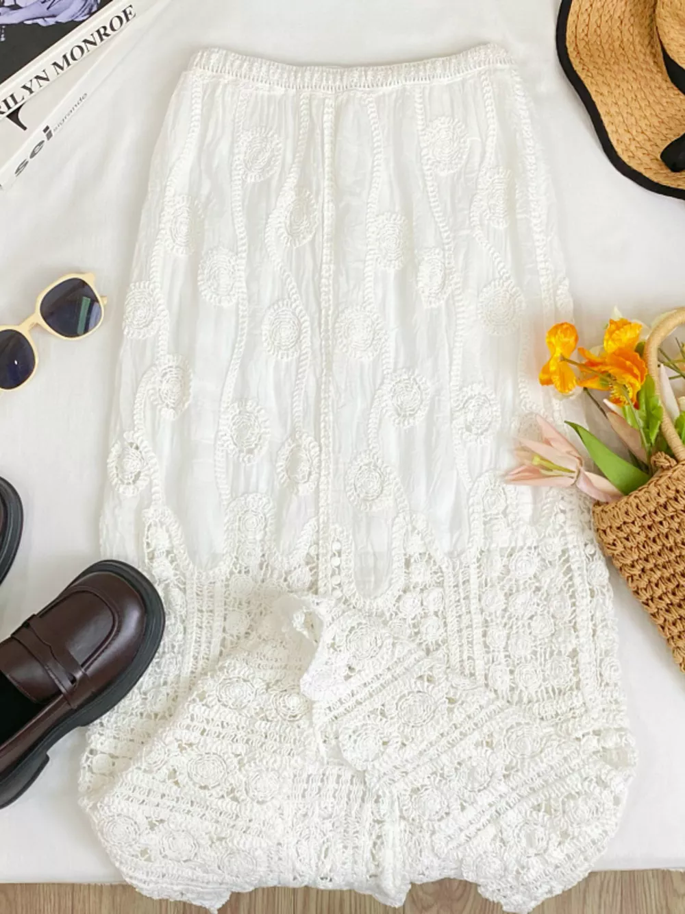 Lace Elastic Waist Midi Skirt, image 4