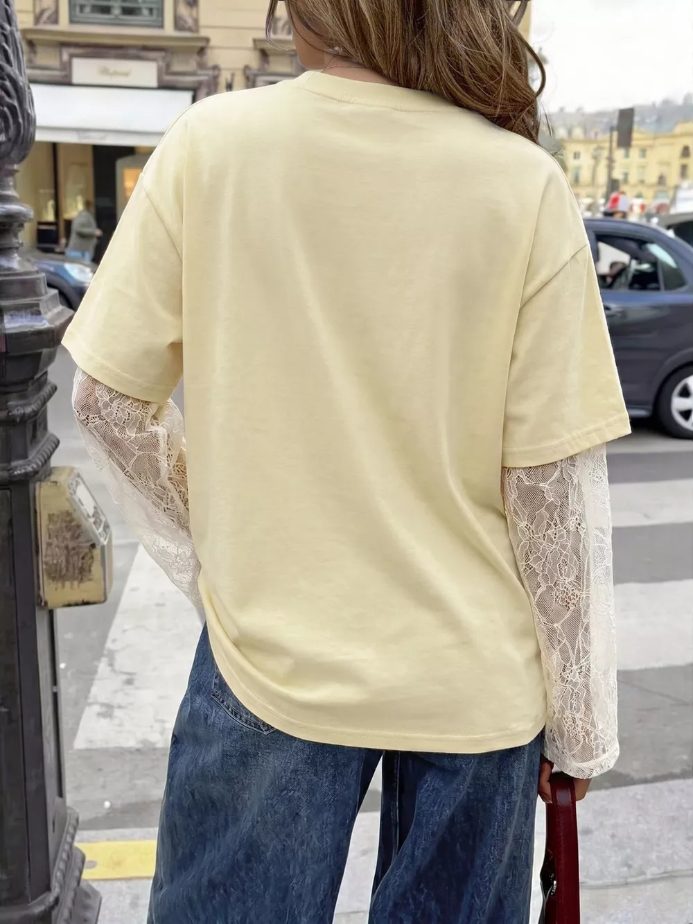Lace Sleeve Round Neck T-Shirt, image 5