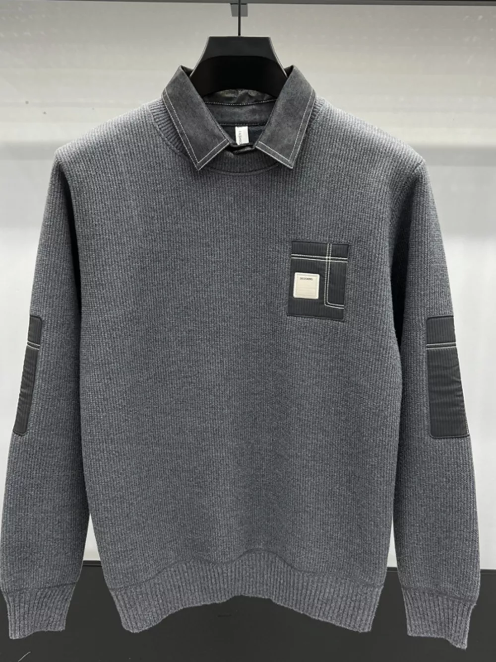 Men's Plus Size Ribbed Hem Long Sleeve Sweater, image 2
